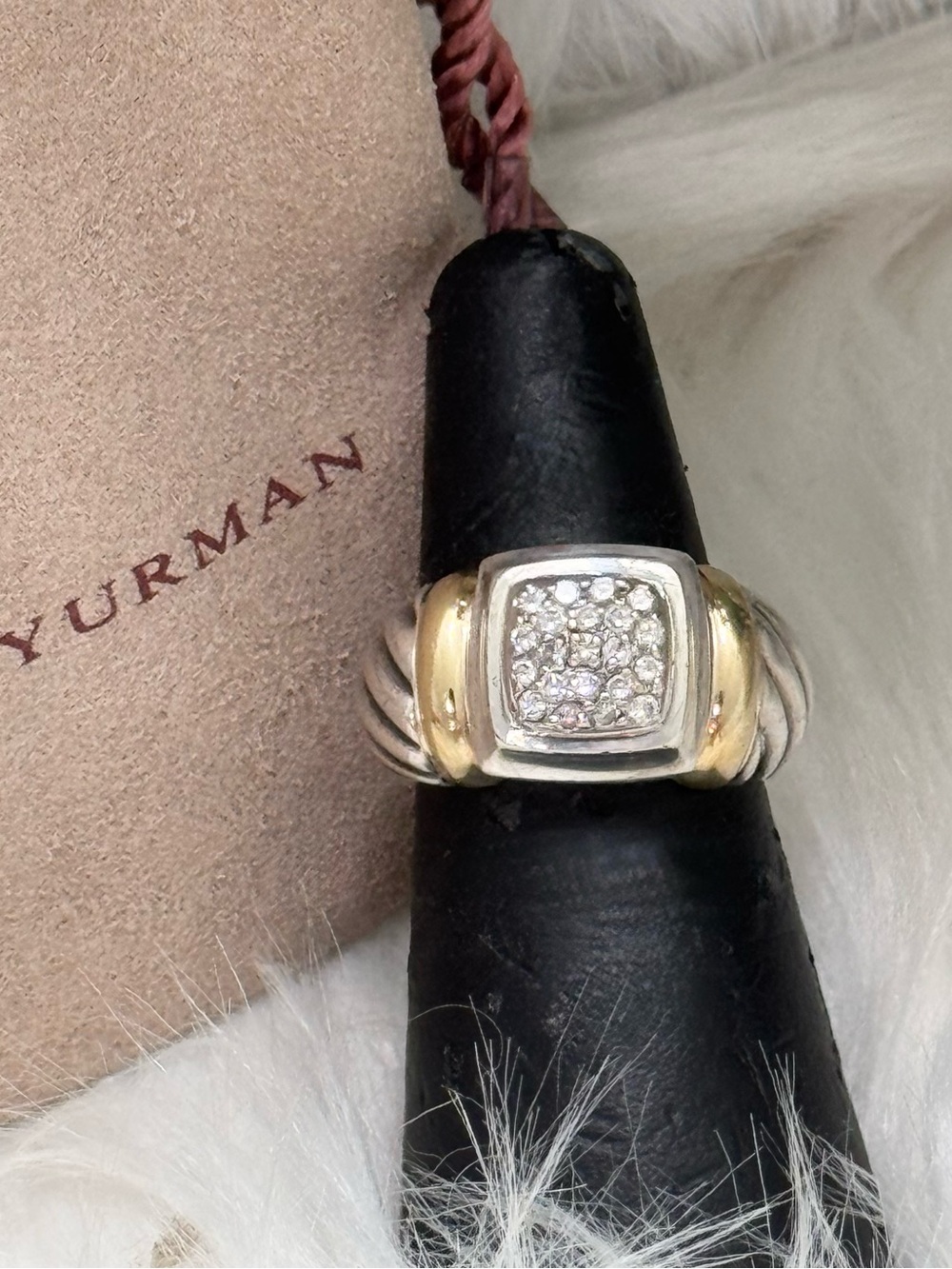 David Yurman .925 18K Gold Diamond Cable Band Ring Sz 6.5
